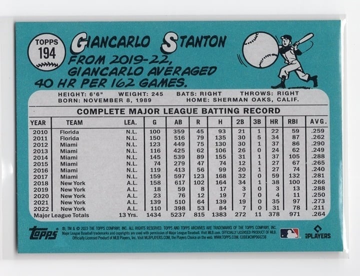 Giancarlo Stanton 2023 Topps Archives #194